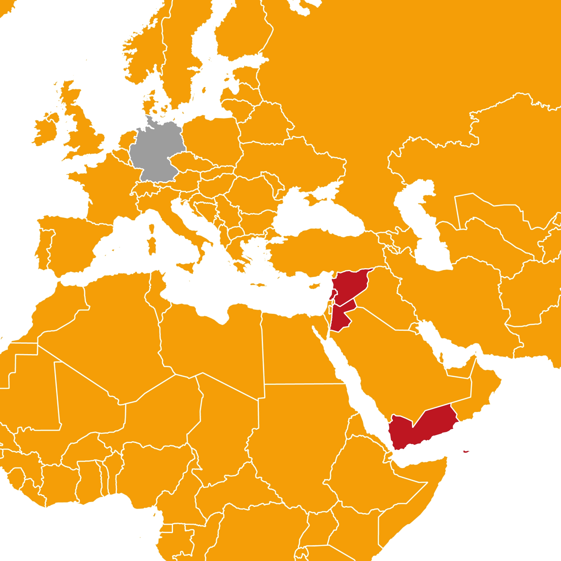 A map with countries where Vision Hope International e.V. envolved highlighted